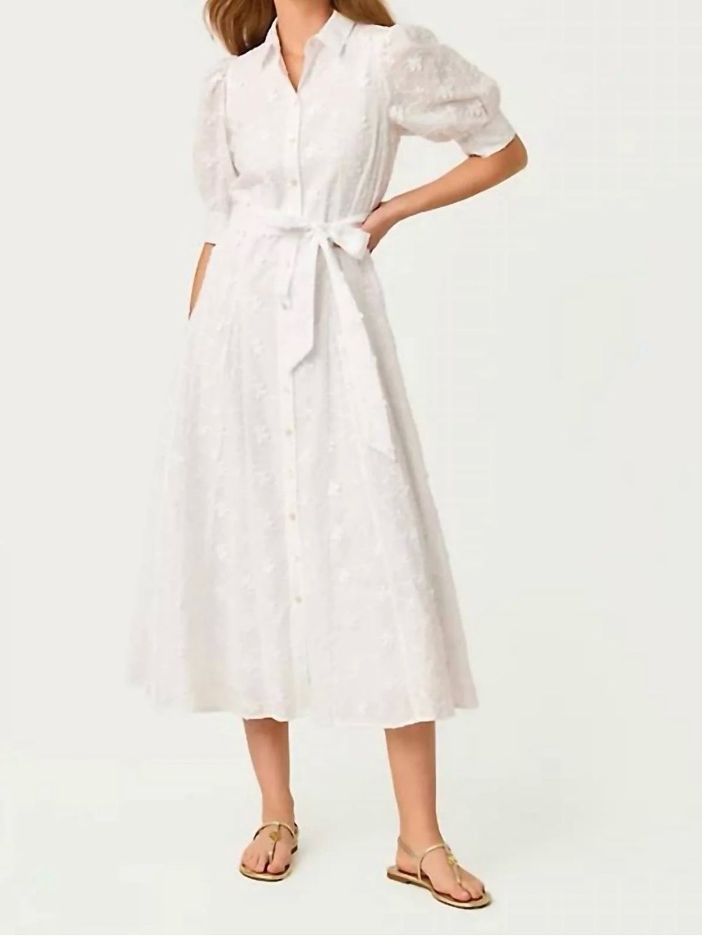 Lilly Pulitzer White Eyelet Midi Shirt Dress